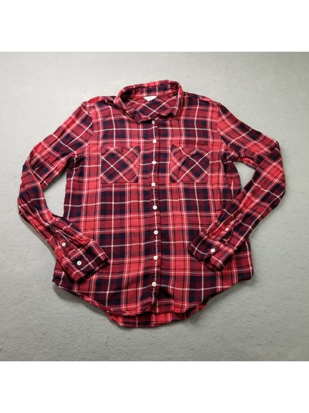 Aeropostale Flannel Shirt Womens Size L Red Plaid Long Sleeve Cotton Blend